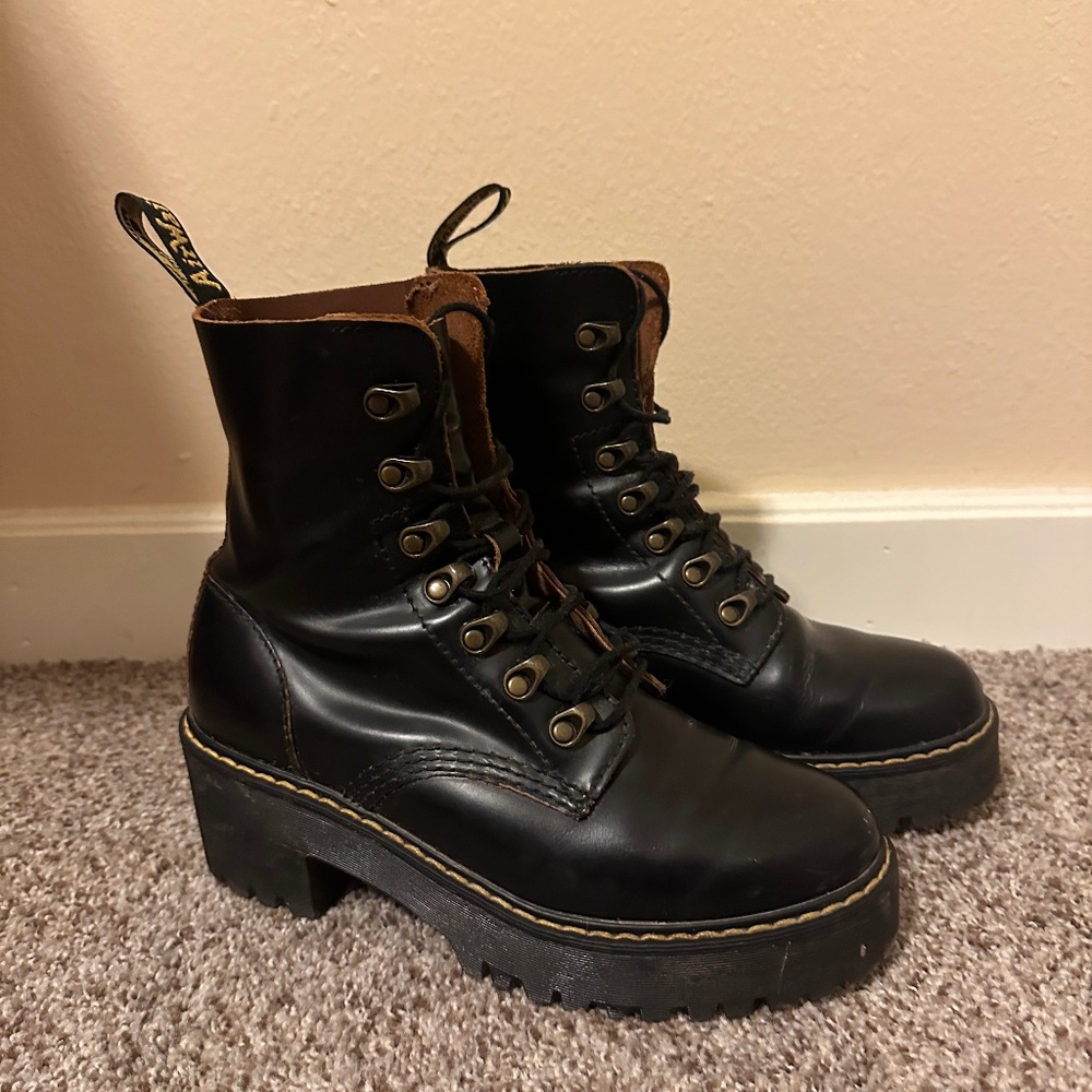 Doc Martens Black Leather Platform Lace-Up Boots